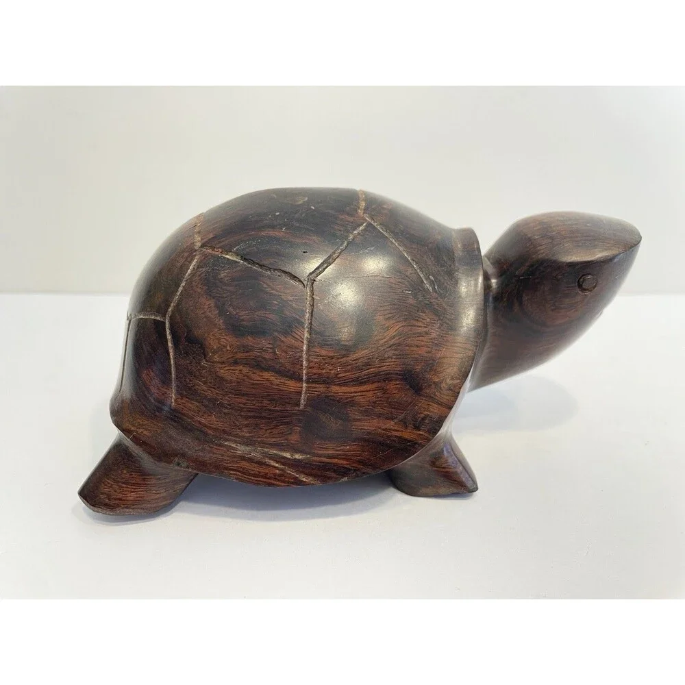 Hand Carved Wooden Turtle / Tortoise Heavy Hardwood Desk Decor 5.5 Inches Long